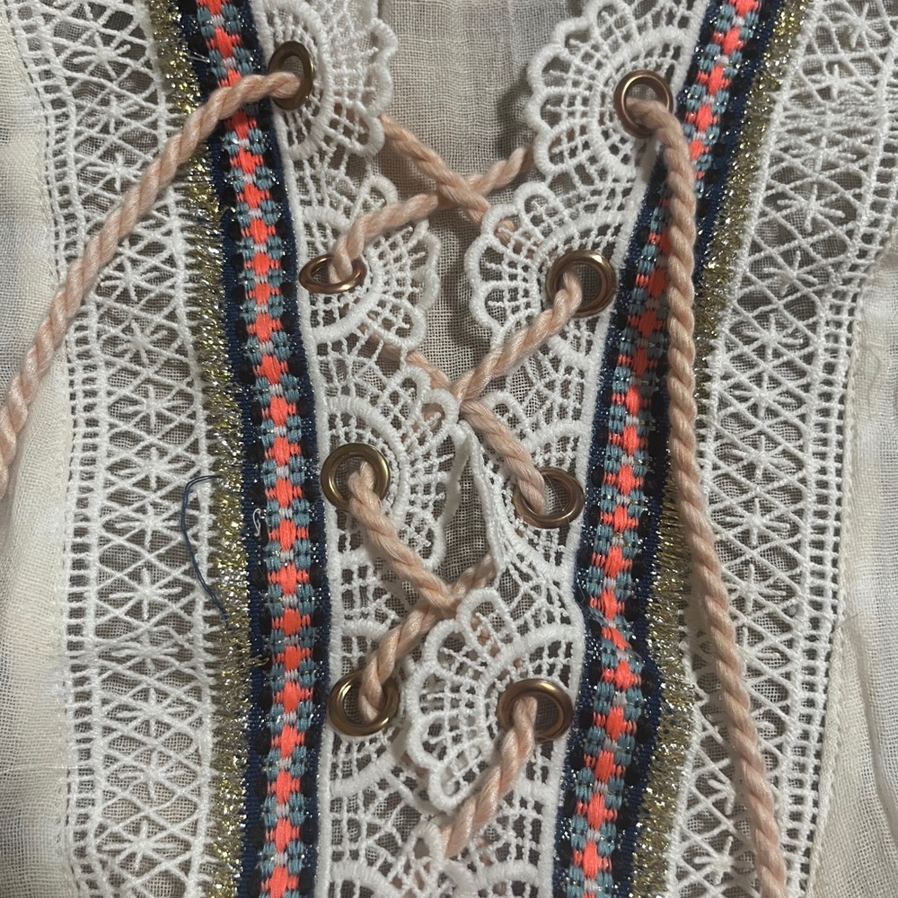 River Island Cream, Grey and Peach Tunic with Tie Front​ - Picture 5 of 9